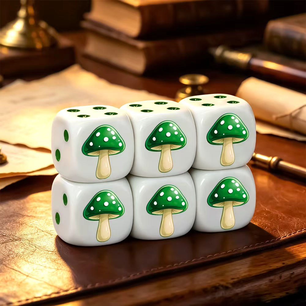 6Pcs Cute Green Mushroom D6 Di - Board Game Night 评论和价格
